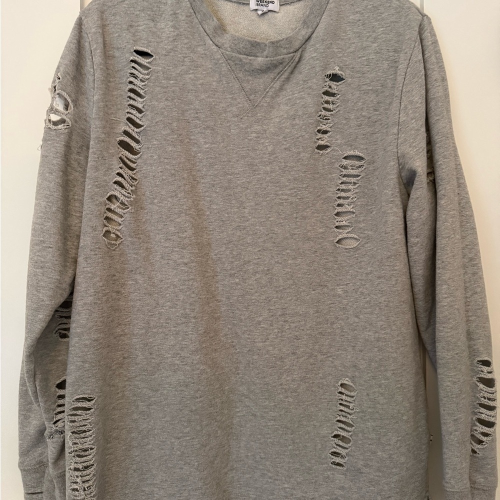 Distressed Gray Sweatshirt | Y2K Grunge Streetwear | The Weekend Brand Small - Picture 2 of 8